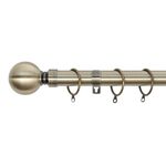 A.Unique Home Plain Round Ball Metal Extendable Curtain Pole with Rings and Fittings, In a Variety of Colours and Sizes (25/28mm) (Antique Brass, 120cm - 220cm, 47" to 87" Approx)