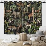 SDOTPMT 117x138cm Safari Animal Window Curtain Tropical Wildlife Elephant Bear Giraffe Window Drapes Zoo Primeval Forest Window Treatment for Kids Bedroom Decor Blackout Curtains,2 Panels