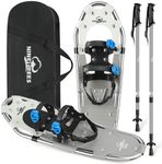 NineTrees Snowshoes for Men Women Youth Kids, Light Weight Aluminum Alloy Terrain Snow Shoes with Trekking Poles, Crampon Protector and Carrying Tote Bag (Grey, 25 inch)