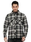 CHKOKKO Men Winter Shacket Stylish Flannel Plaid Jacket Shirt Black White XXL