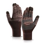 MOKANI Winter Touch Screen Gloves Men Anti-Slip Thermal Gloves Knit Mens Gloves with Silicone Particles Thickened Elastic Windproof Cuff Warm Fluff Lining for Driving Running Sport Typing, Coffee