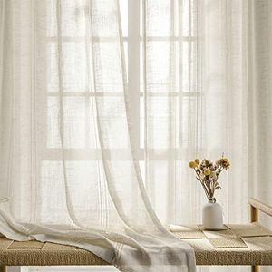 Maison Colette Linen Sheer Curtain 84 inches Length, Rod Pocket Semi Sheer Privacy Light Filtering Window Treamtment for Bedroom/Living Room, 2 Panels,52" Width,Natural