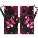 ZASE Samsung Galaxy A02s Wallet Phone Case for Women Pouch PU Leather Flip Folio Cute Design Cover w/Kickstand ID Card Slot Wrist Strap Compatible with Samsung Galaxy A02S (2021) (Hot Pink Butterfly)