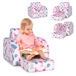 Costzon Kids Sofa, 3 in 1 Convertible Flip Open Couch w/Foam-Padded Seat, Velvet Fabric, Toddler Armrest Chair Bed for Nap Play Sleep, Fold Out Lounger, Ideal Gift for Children Boys & Girls, Flamingo