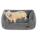 Feandrea Dog Bed, Linen-Look Pet Bed, Dog Sofa Bed with Raised Edges, Non-Slip Bottom, Removable Washable Cover, L, for Medium Dogs, 90 x 75 x 25 cm, Light Grey