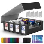 UAONO Trading Card Storage Box for Commander Display, 2400+ MTG Deck Box with 4 Top Loader, TCG Card Case fits Magic PTCG Sports Cards(Black&Gray)