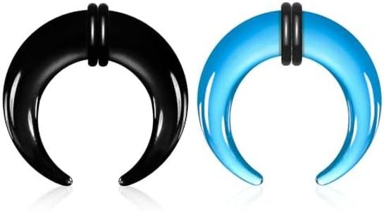 Twolobes 2PCS Glass Septum rings hoops 1 Black +1 Blue,14G to 2G C Shape Pincher Tapers with O-Rings for Nose&Ear Jewelry Clicker Cartilage Earring Hinged Segment Daith Piercing