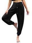 Yoga Pants for Women Cotton Soft Modal Sweatpants with Pockets Casual Harem Lounge Pants Athletic Drawstring Joggers Trousers Black