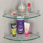 USF Corner Glass Shelf for Bathroom, Living Room Corner Shelf, Corner Stand for Bathroom Racks & Shelves Wall Mounted Bathroom Accessories (9x9 Inch, Pack of 2) Transparent Round