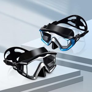Adult Pano 3 Scuba Diving Mask, Tempered Glass Snorkel Mask Anti-Fog Swim Mask No Leakage Swim Goggles with Nose Cover Snorkeling Gear for Snorkeling, Freediving, Swimming (Black+Blue 2PCS)