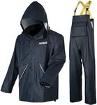 Navis Marine Men's Rain Suits PU Workwear waterproof Rain Gear Jacket BIB Pants Heavy Duty Rainwear (Dark Blue, Large)