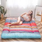 MAXYOYO Bohemian Retro Floor Mattress Vintage Floral Japanese Futon Mattress Roll Up Thicken Sleeping Bed Portable Camping Mattress Floor Lounger Couch Bed Mattress Pad (Bohemian A, SIngle)