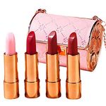 Velvet Matte Lipstick Set with Chain Pouch Leather Bag Lipstick Set 4 Colors Makeup Set Lip Stick with Chain Bag Package Waterproof Retractable Red Lipstick Set