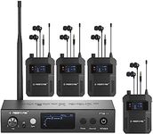 Phenyx Pro Wireless in Ear Monitor System,Dual in Ear Monitors for Musicians, Mono Stage Monitor, Metal IEM w/ 4 Bodypacks, 50 UHF Frequencies, Rack Mount, 164ft Range, for Studio/Band (PTM-11-4B)