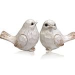 Farmhouse Bird Decor Resin Bird Figurines - Set of 2, Vintage & Modern Bird Decor Statue for Home Decor Accents, Cottage Bird Ornaments Decoration New White Carved Rustic Bird Figurine