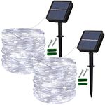 Solar Lights Outdoor Waterproof, 2 Packs 12M 120LEDs String Lights, Garden Lights with 8 Modes Fairy Lights Indoor/Outdoor for Bedroom, Garden, Wedding, Party, Festival Decorations (Cold White)