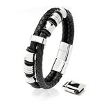 SERASAR 23cm Silver Bracelet Men Gift-Box Genuine-Leather Cowhide Braided Adjust-Able Magnetic-Clasp Multi-Layer Wrap Jewellery-Box Rope Man Mans Male Mens Bracelets Band Jewelry Magnet Accessories