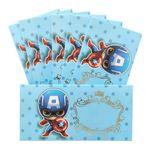 Alvika - Light Blue Captain America Cartoon Design Matt Finish Golden Foil Printed Shagun Envelopes for Kids - Pack of 10