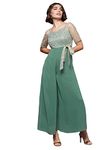 Miss Chase Women's Square Neck Raglan Sleeve Solid Embroidered Regular Jumpsuit (MCAW21D04-88-159-05, Light Green, L)