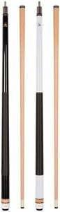 Set of 2 Aska Billiard Pool Cues, 58" Hard Rock Canadian Maple, 13mm Hard Tip (Black and White, L2)