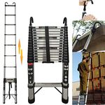 Telescopic Ladder 4.4M Multi-Purpose Folding Ladder with Hooks, Extendable Loft Ladder Portable Collapsible Ladder, Anti-Slip Telescoping Ladder, Extension Ladder, Max Load 150kg, EN131 (4.4M/14.4FT)