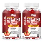 Creatine Gummies 5000mg (5G) for Men & Women - 90 Chewable Creatine Monohydrate Gummies Strawberry Flavoured | Pre Workout Gym Supplement| Muscle Boost| 3 Per Day - Vegan & Halal (2X)