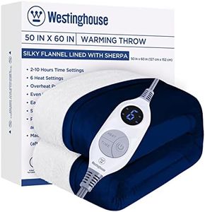 Westinghouse Electric Blanket Throw Heated Blanket with 6 Heating Levels and 2-10 Hours Time Settings, Flannel to Sherpa Super Cozy Heated Blanket Machine Washable, 50x60 inch, Navy
