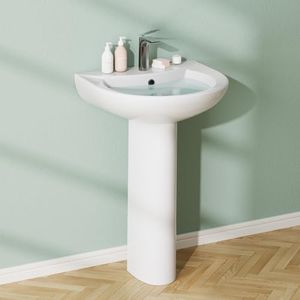 Bathroom Pedestal Sink,20 Inch x 17 Inch Ceramic Basin with Overflow, Single Faucet Hole, Space-Saving Design for Small Bathrooms
