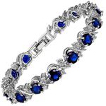 RIZILIA BLOSSOM Tennis Bracelet [18cm/7inch] with Round Cut Gemstones CZ [Blue Sapphire] in 18K White Gold Plated, Simple Modern Elegance