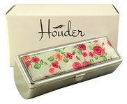 Designer Lipstick Case with Mirror for Purse by Houder - Decorative Lipstick Holder Makeup Case with Gift Box - Pretty Designs - Velvet Lined - Protect Your Lipsticks in Style (Red Roses)