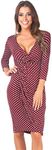 KRISP Women Polka Dot Wrap Midi Dress V-Neck 3/4 Sleeve (Wine, 18), 6487-WIN-18