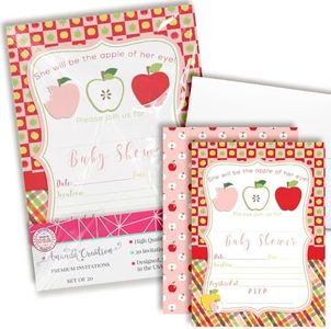 Apple of My Eye Baby Shower Girl Invitations, 20 5x7 Fill In Cards with Twenty White Envelopes by AmandaCreation™