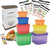 FIXBODY 7 Piece Portion Control Containers Kit (COMPLETE GUIDE + FREE 21 DAY PDF PLANNER + RECIPE E-BOOK + BODY PDF TRACKER included) - Leak proof, Perfect Size, Color-coded