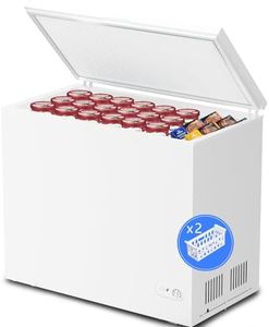 Kismile 7.0 Cubic Feet Chest Freezer with 2 Removable Baskets Free Standing Top Open Door Compact Freezer with Adjustable Temperature for Home/Kitchen/Office/Bar (7.0 Cu.Ft, White)