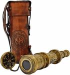 Antique Brass Pirate Telescope camping accessories Telescope for Adults Marine Sailor's Spyglass, 18 inch Brass Made w High Resolution Magnification w Brown Leather Case Nautical Gift