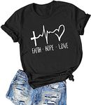 ALAPUSA Jesus Shirt Faith Hope Love Women's Graphic T Shirt Black S