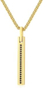 COAI Collar Hombre Acero Inoxidable, Collar Oro Hombre con Colgante Barra Rectangular, Colgante Hombre Zirconia Cúbica