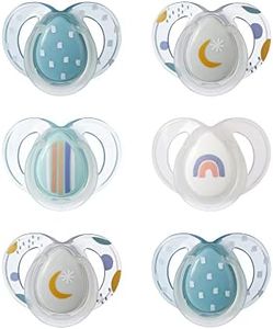 Tommee Tippee Chupete Nighttime, 6-18 meses, pack de 6 chupetes que brillan en la oscuridad con esterilizador reutilizable