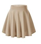 Afibi Girls Casual Mini Stretch Waist Flared Plain Pleated Skater Skirt (Small, Khaki)