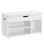 VASAGLE Shoe Bench with Cushion, Storage Bench with Padded Seat, 3 Compartments, Hidden Storage, Shelves, Living Room Lounge Hallway Bedroom, Load Capacity 150 kg, White LHS30W