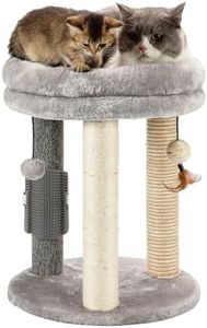 MECOOL 4in1 Small Cat Tree,Scratching Post with Tower Soft Cat Bed, Sisal Carpet Jute Posts with Three Hanging Ball Toys and Massage Brush for Indoor Cats and Kittens