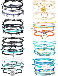 WILLBOND VSCO Bracelets 24 Pieces Braided Stretch Friendship Bracelets Stackable Bead Woven String Bracelets Adjustable Wave Rope Bracelets Friendship Jewelry for VSCO Girls Teen Women, Adjustable,