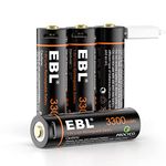 EBL 3300mWh Lithium AA Rechargeable Battery High Capacity with Micro USB Cable - 4 Packs in One Storage Case