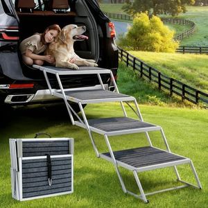 Duckygoo 20" Extra Wide Dog Ramp, 4-Step Foldable Pet Stairs with Non-Slip Carpet - Lightweight Aluminum for SUV/Truck/Car & High Beds - Supports Large Dogs up to 200Lbs