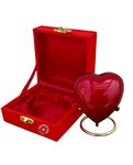 Cremation Urn for Ashes Keepsake Red Heart Urn with Red Box and Brass Stand Mini Pet Memorial urn for Your Loved one