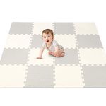 Hello-5ive Foam Play Mat for Baby Kids, Soft EVA Interlocking Puzzle Play Mat Tiles, Thick Playmats & Floor Gyms Indoor Outdoor Activity Center (Grey-Cream 16PCS)