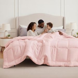 Bedsure Comforter Duvet Insert - Quilted Comforters Oversized King Size, All Season Duvet, GentleSoft Down Alternative Bedding, with 8 Tabs, Gifts for Women/Men, Pink, Oversized King 116 x 98 Inches