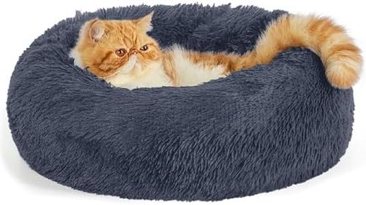 Bedsure Cama Gato Antiestres Invierno - Cama Perro Pequeño con Felpa Suave, Cojin Mascota de Pelo Relajante y Lavable,Gris Oscuro,50x50CM
