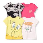 Amazon Essentials Looney Tunes Toddler Girls' Short-Sleeve T-Shirts, Pack of 4, Tweety, 2T