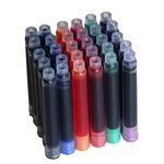 30 PCS Jinhao Fountain Pen Ink Cartridges Refill 6 Colors Set（ Black, Blue, Apple Green, Purple, Red and Orange) International Standard Size 2.6mm Bore Diameter